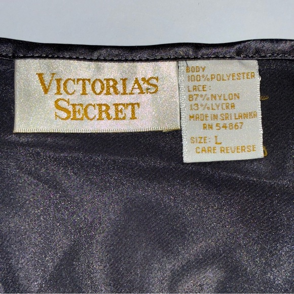 Vtg Victoria's Secret Gray Satin Lace Sequin Trim Long Nightgown Slip Dress L - Picture 9 of 10
